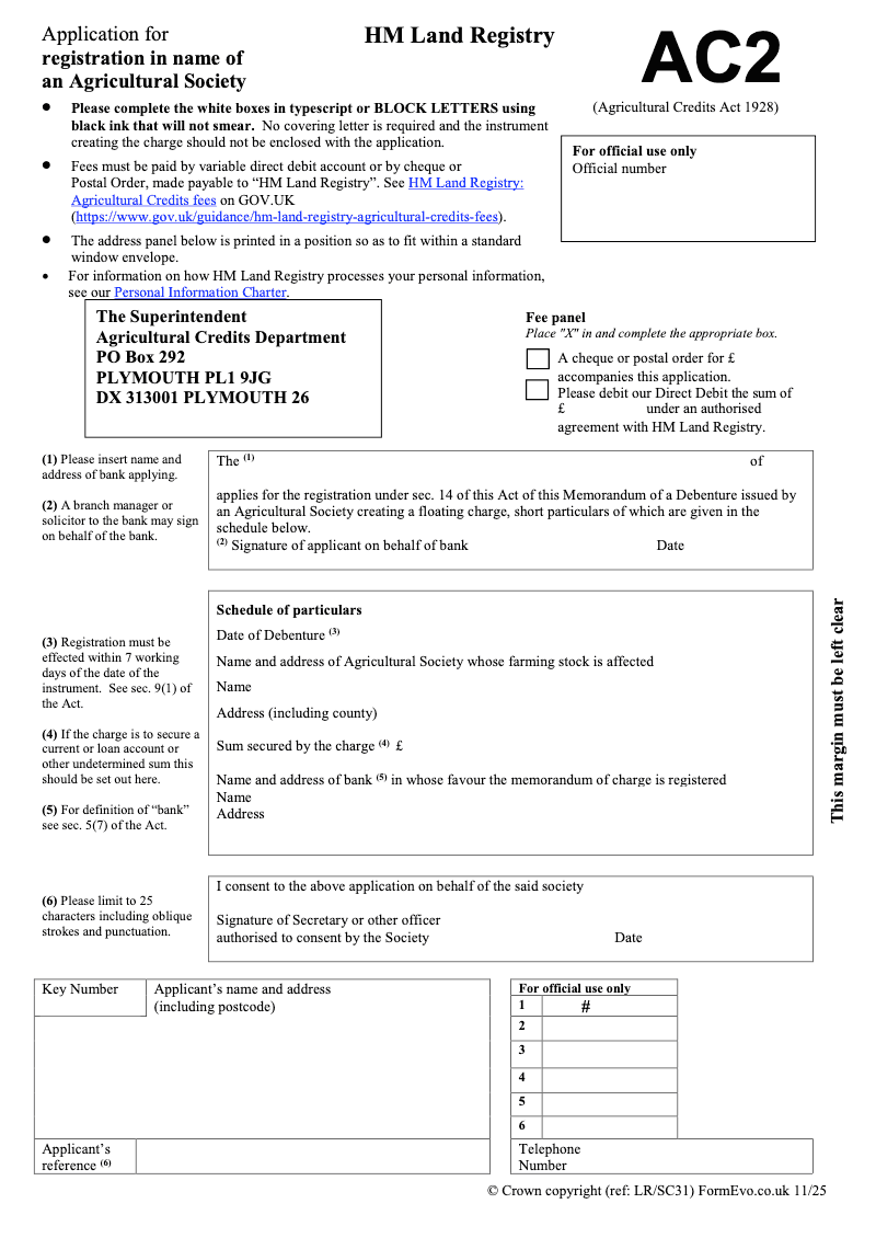 AC2 Application for registration in name of an Agricultural Society Agricultural Credits Act 1928 preview