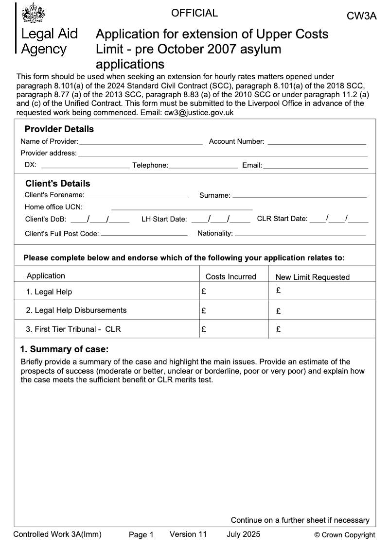 CW3A Imm Application for extension of Upper Costs Limit preview
