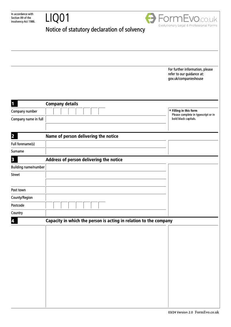 LIQ01 Notice of statutory declaration of solvency Section 89 preview