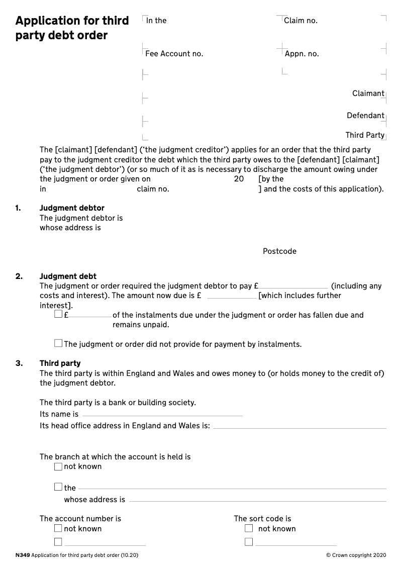 N349 Application for third party debt order preview