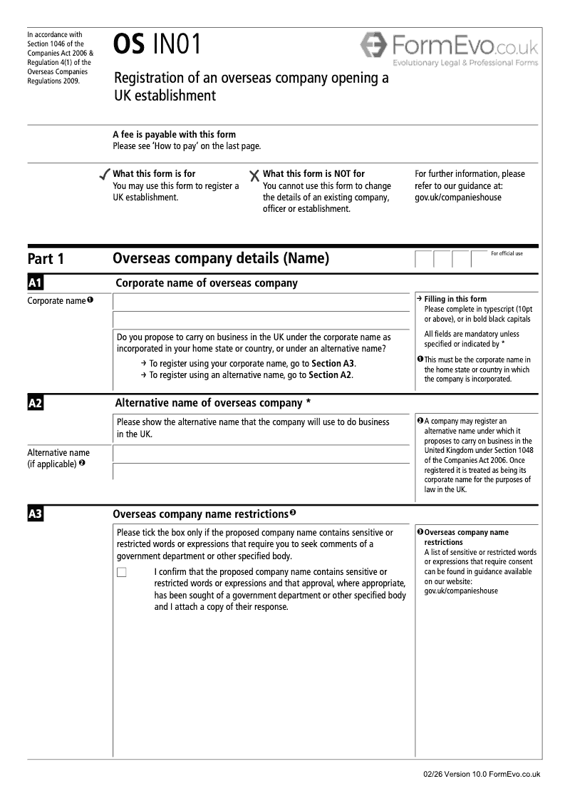 OS IN01 Registration of an Overseas Company opening a UK establishment preview