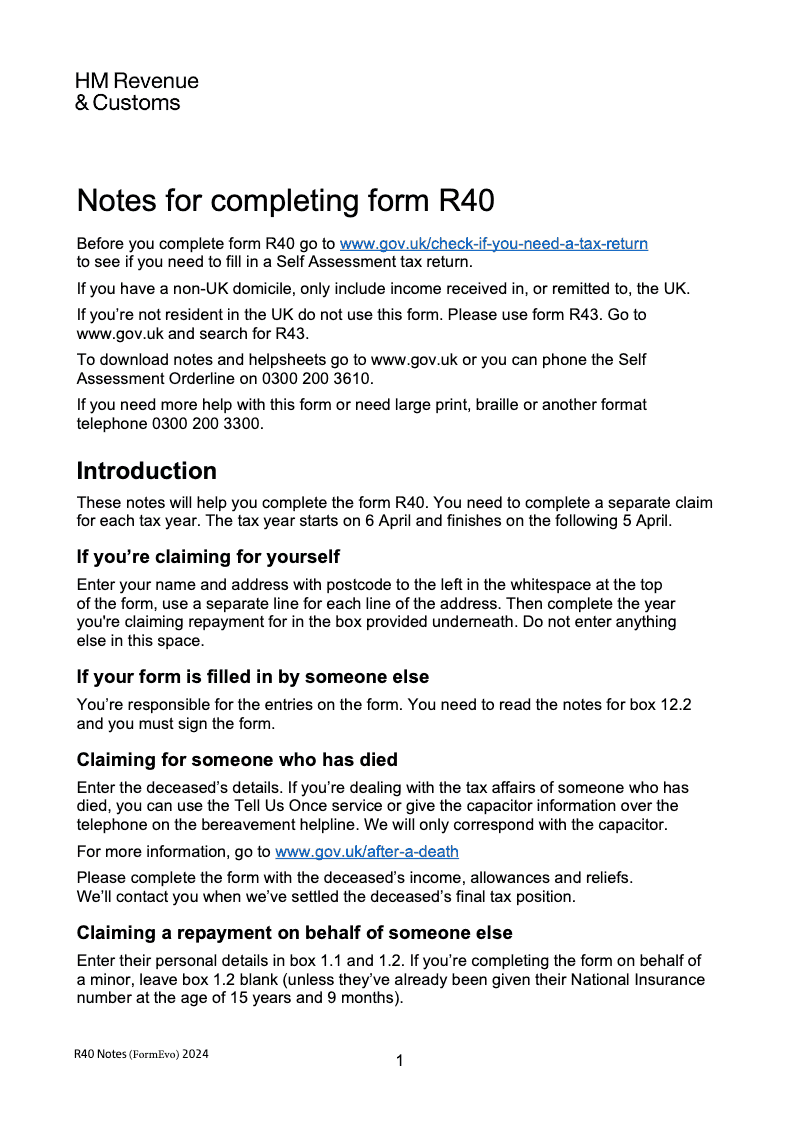 R40 Notes Notes for completing form R40 preview