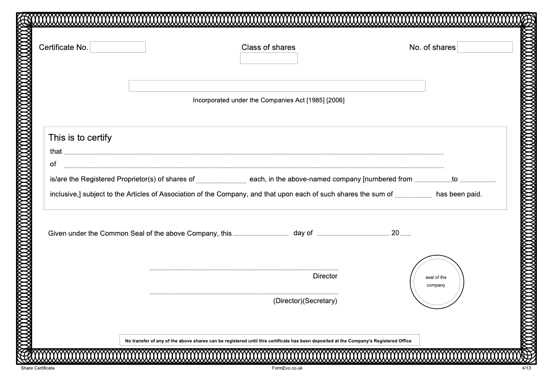 Share Certificate Share Certificate Executed using common seal preview