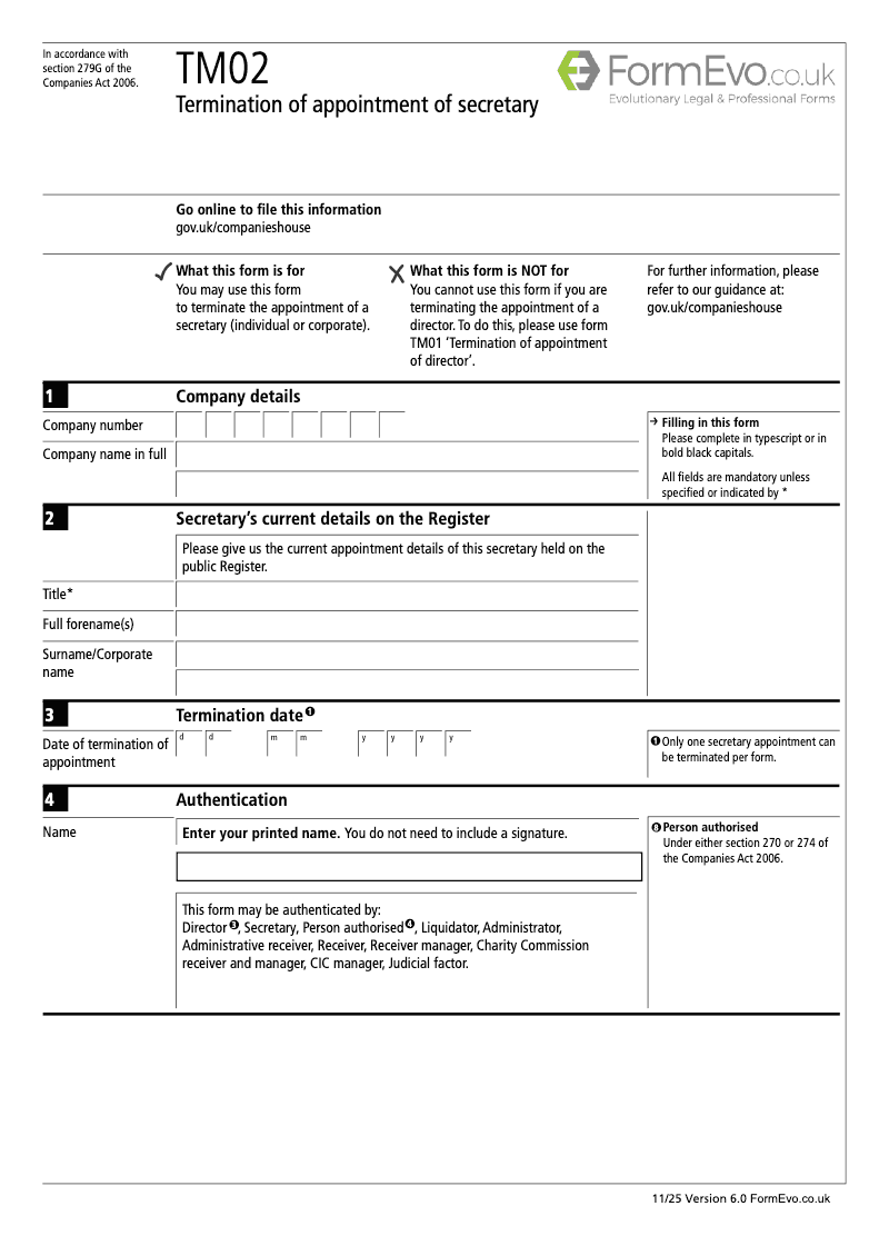 TM02 Termination of appointment of secretary Section 276 preview