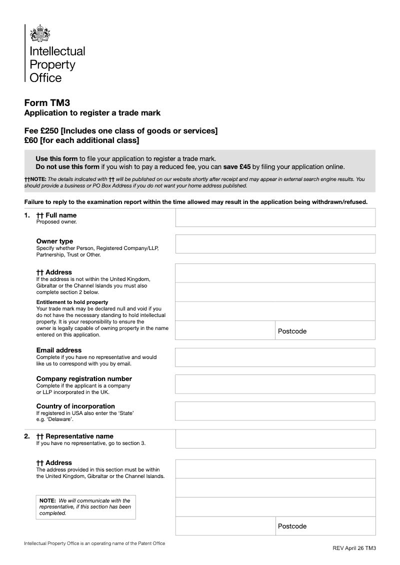 TM3 Application to register a trade mark preview